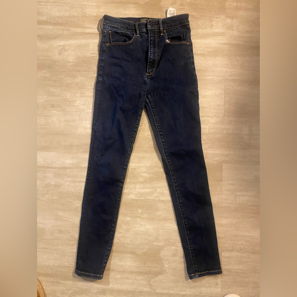 Abercrombie and Fitch dark wash, ultra high rise, super skinny jeans.